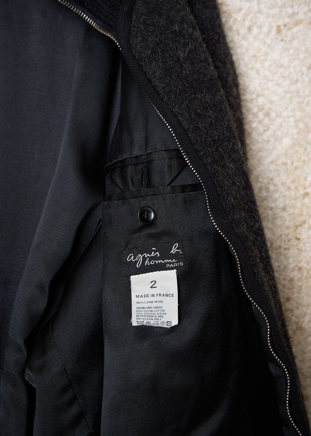 Black Heavy Mixed Wool Full Zip Jacket 1990's - Large