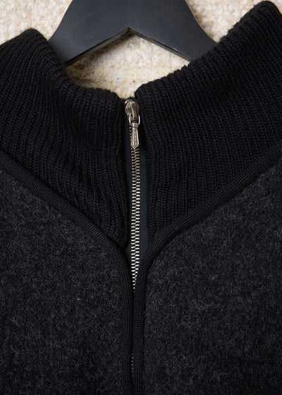 Black Heavy Mixed Wool Full Zip Jacket 1990's - Large