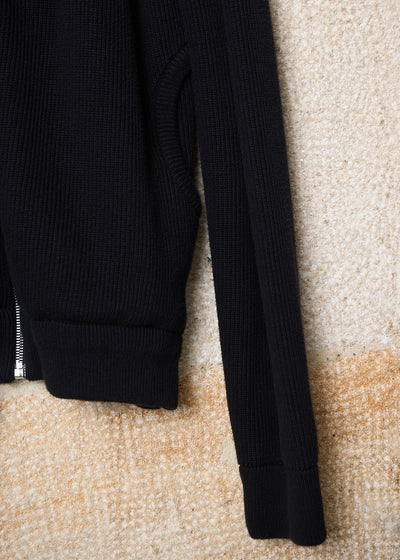 Black Cotton Round Pocket Full Zip Knit 1990's - Large