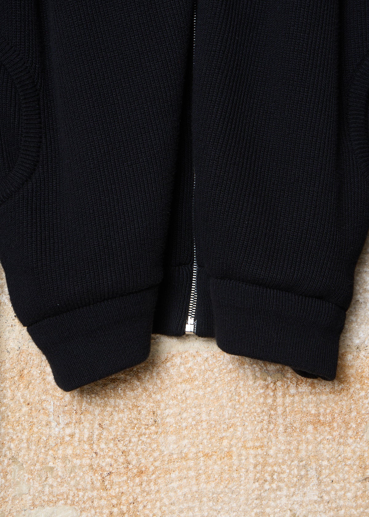 Black Cotton Round Pocket Full Zip Knit 1990's - Large