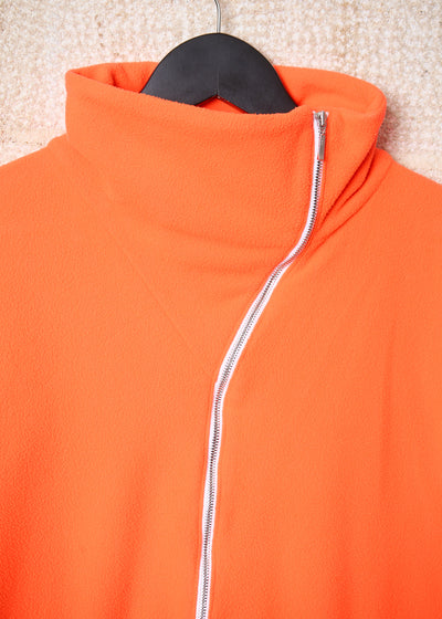 Orange Diagonal Zip Fleece Jacket 1990's - Small