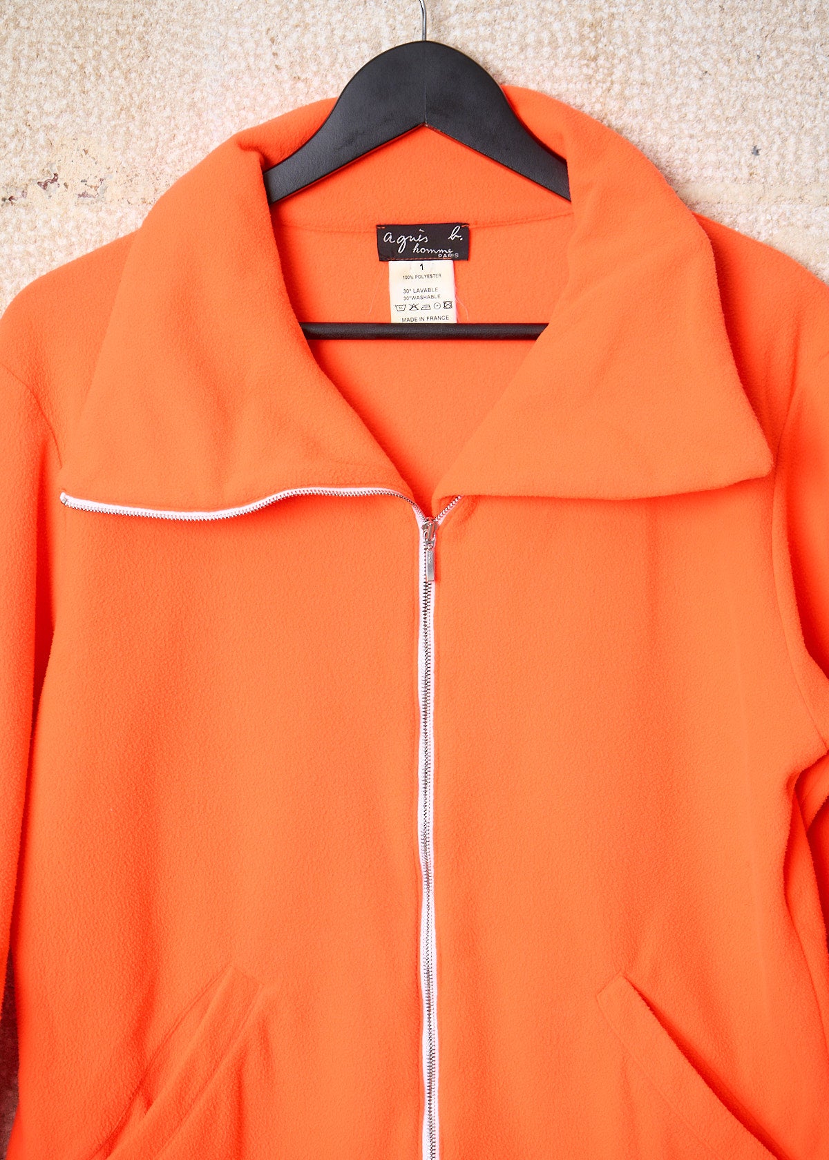 Orange Diagonal Zip Fleece Jacket 1990's - Small