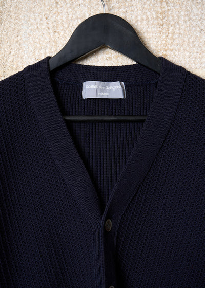 CDG Homme Navy Textured 5 Button Cotton Cardigan 1980's - Large