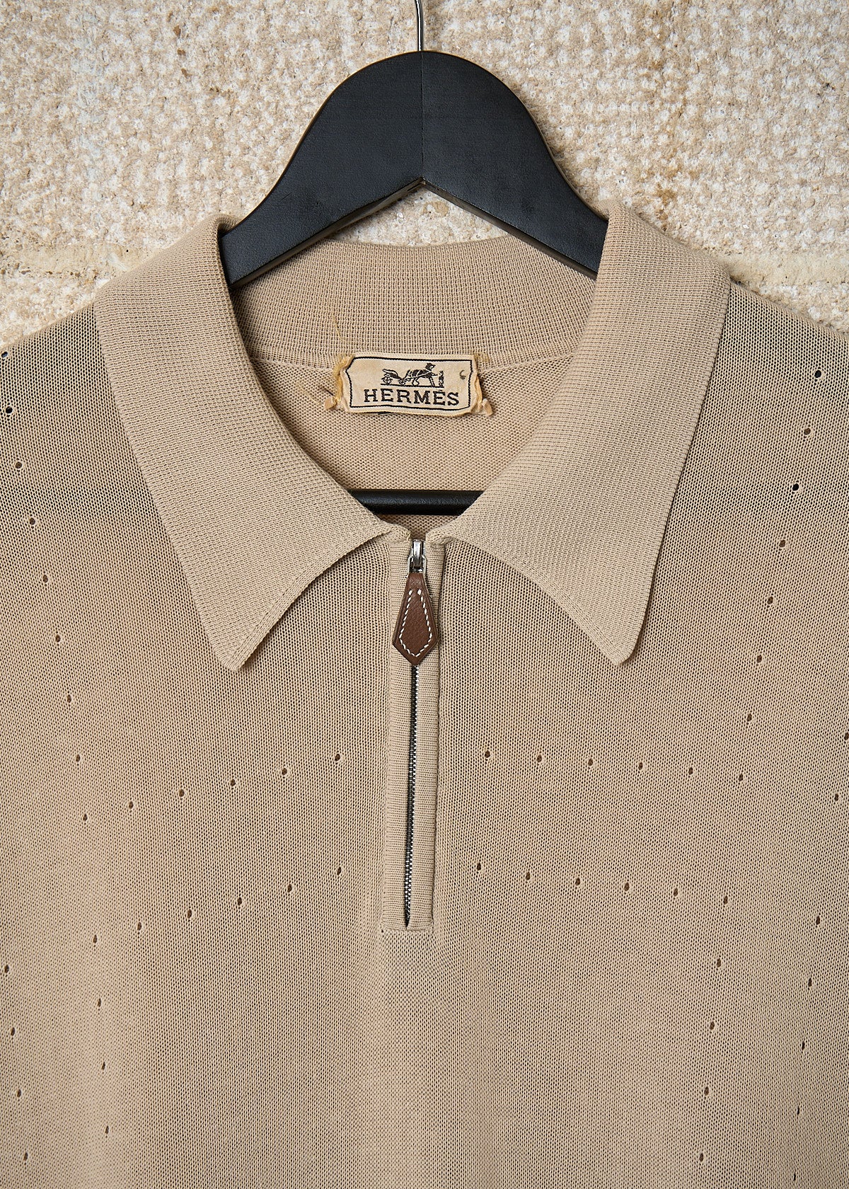 Camel Cotton Pique H Zip Polo 2000's - Large