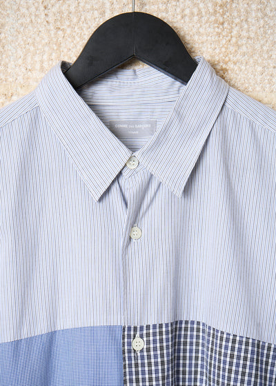 CDG HOMME WHITE BLUE TINY LINES SHIRT PATCHWORK SHIRT SS1997 - Large