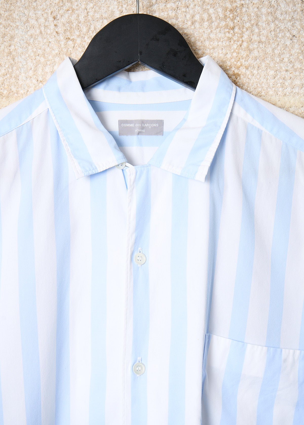 CDG HOMME WHITE BABY BLUE WIDE STRIPES COTTON POPLIN SHIRT 1990's - Large