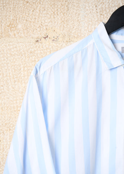 CDG HOMME WHITE BABY BLUE WIDE STRIPES COTTON POPLIN SHIRT 1990's - Large