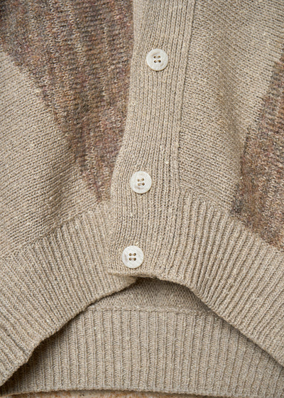 TAUPE BEIGE MIXED YARNS WIDE CARDIGAN 1980'S - LARGE