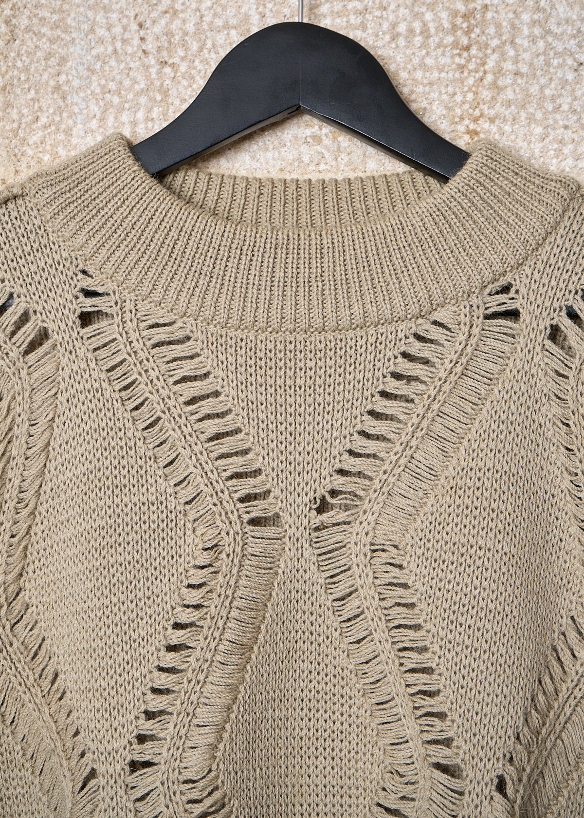 BEIGE SEE THROUGH ARABESQUE WOOL JUMPER 1980'S - LARGE