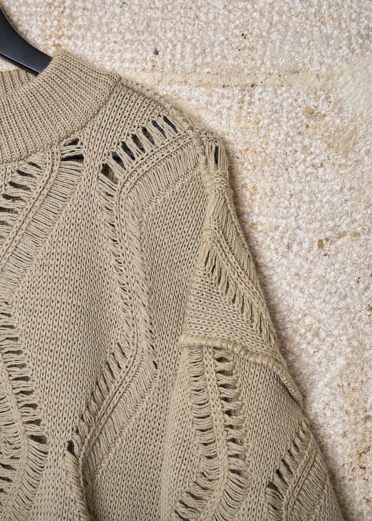 BEIGE SEE THROUGH ARABESQUE WOOL JUMPER 1980'S - LARGE