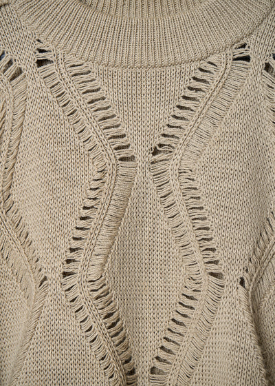 BEIGE SEE THROUGH ARABESQUE WOOL JUMPER 1980'S - LARGE