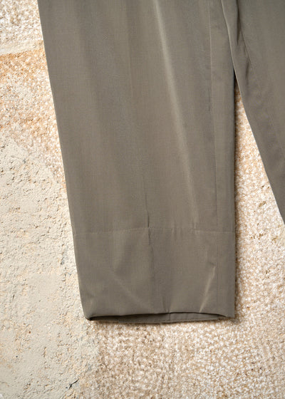 HOMME OLIVE SATEEN SOFT WOOL PLEATED PANTS 1991 - LARGE