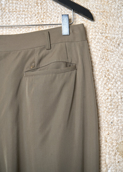 HOMME OLIVE SATEEN SOFT WOOL PLEATED PANTS 1991 - LARGE