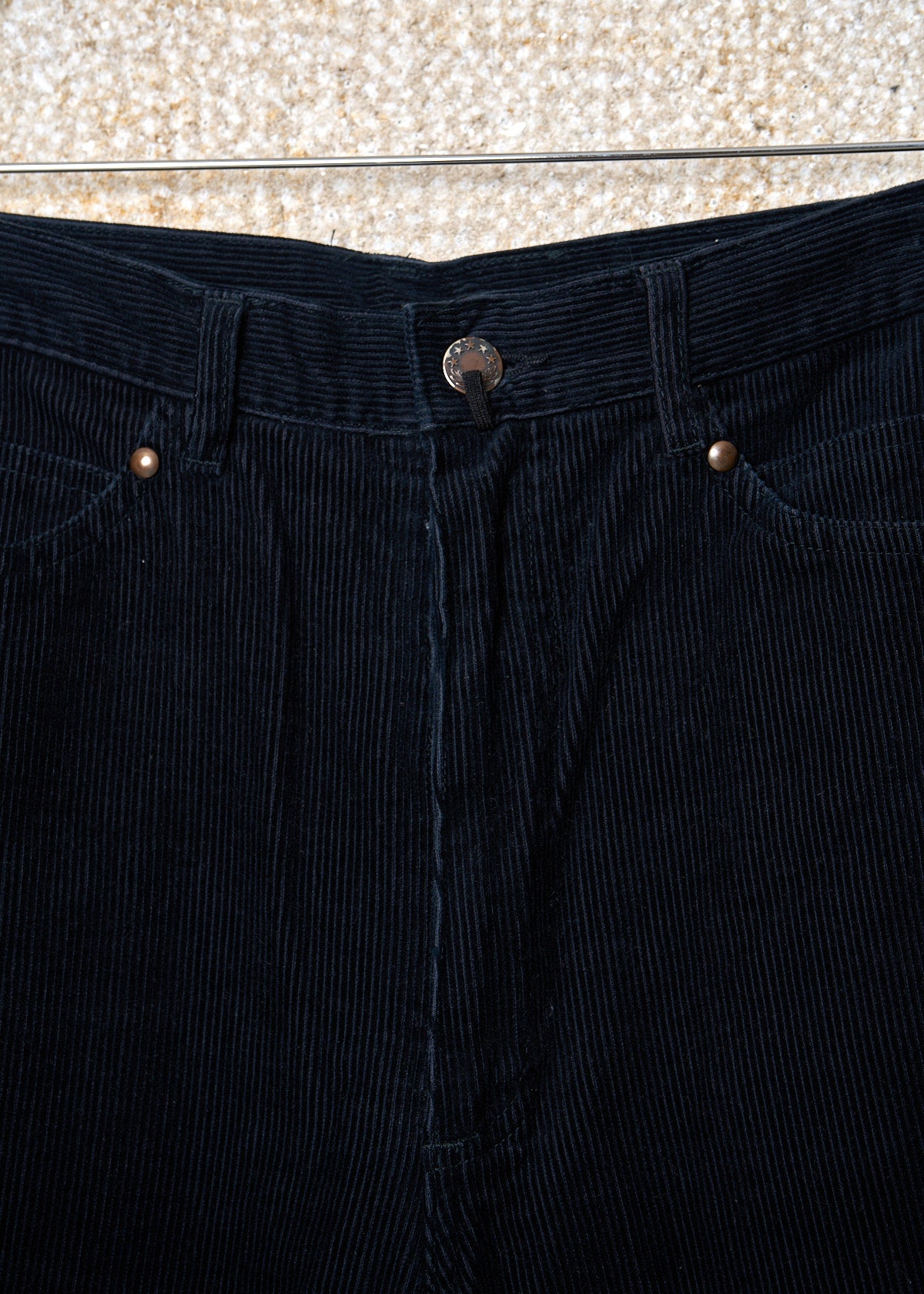 HOMME BLACK CORDUROY SIDE BANDS 5 POCKETS PANTS 1980'S - MEDIUM