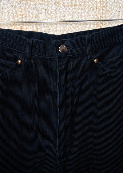 HOMME BLACK CORDUROY SIDE BANDS 5 POCKETS PANTS 1980'S - MEDIUM