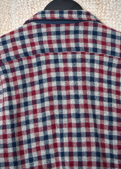 HOMME GREY BLUE RED CHECKERED REVERSIBLE ZIP WORK JACKET 1990's - SMALL