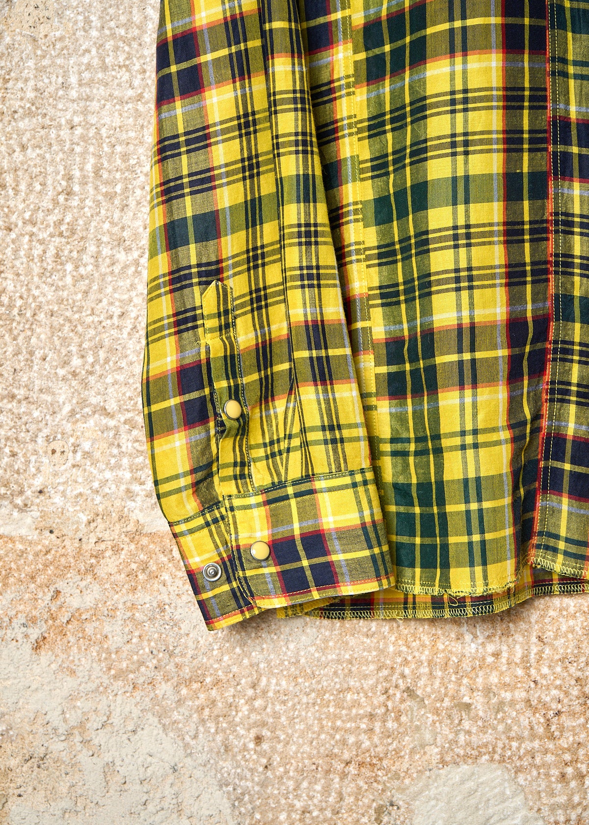 Y'S FOR MEN YELLOW PLAID RAMIE RAYON SHIRT 2000's - 3