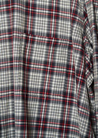 Y'S FOR MEN BLACK WHITE RED PLAID LIGHT WOOL SHIRT 2000'S - LARGE