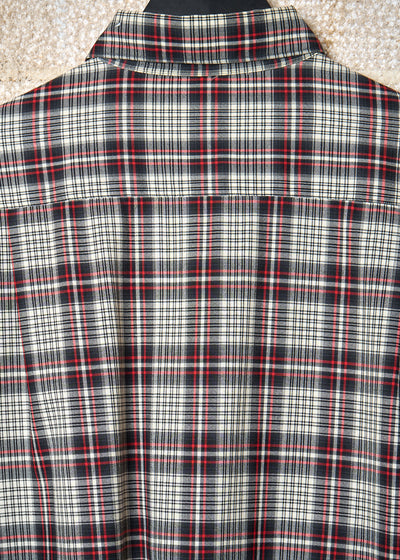 Y'S FOR MEN BLACK WHITE RED PLAID LIGHT WOOL SHIRT 2000'S - LARGE