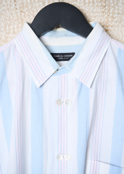 HOMME PLUS DOUBLE BUTTONS STRIPED POPLIN COTTON SHIRT 1988 - LARGE