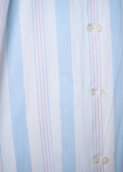 HOMME PLUS DOUBLE BUTTONS STRIPED POPLIN COTTON SHIRT 1988 - LARGE