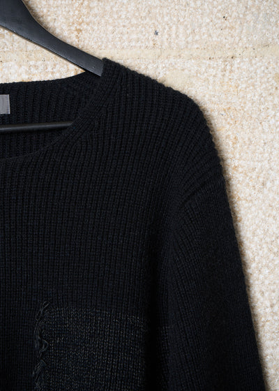 POUR HOMME BLACK GREY PATCHWORK WOOL JUMPER AW2016 - 3