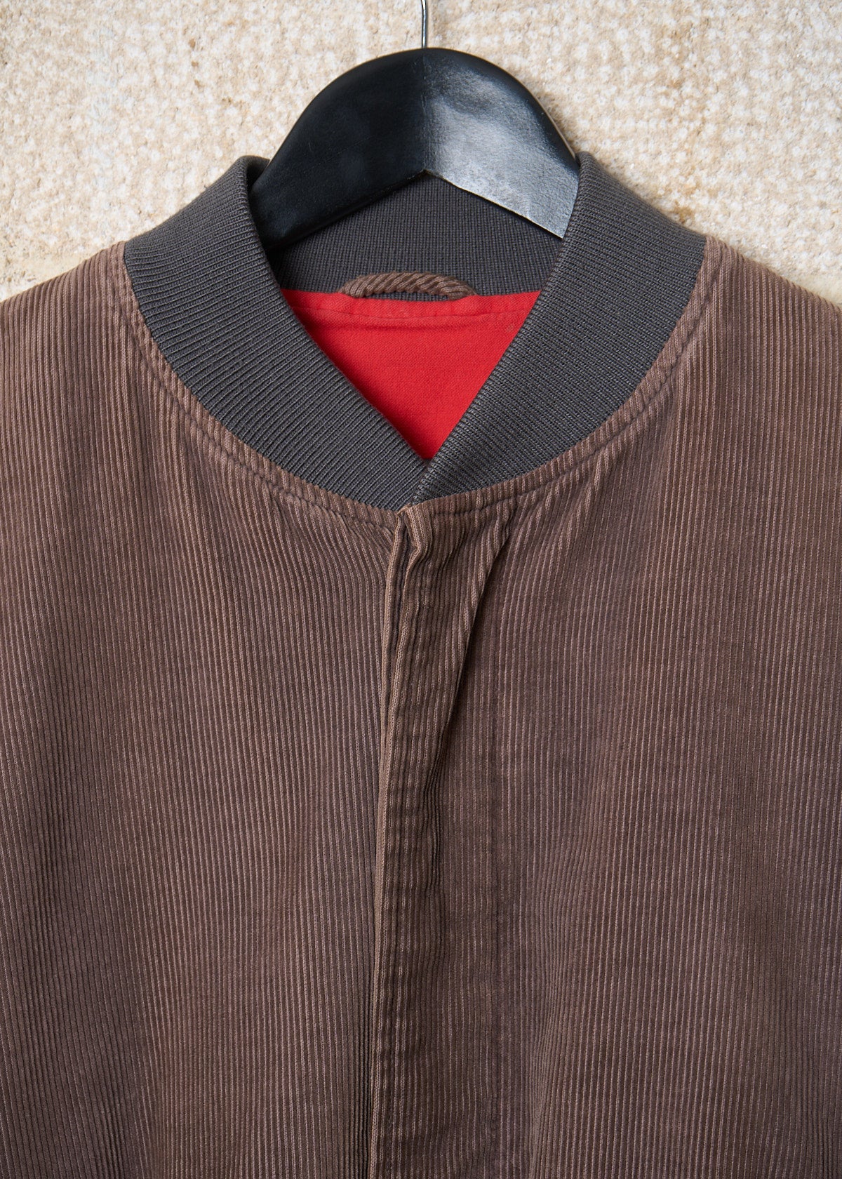 HOMME BROWN CORDUROY HIDDEN BUTTONS BOMBER 1980's - MEDIUM