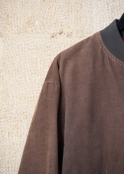 HOMME BROWN CORDUROY HIDDEN BUTTONS BOMBER 1980's - MEDIUM