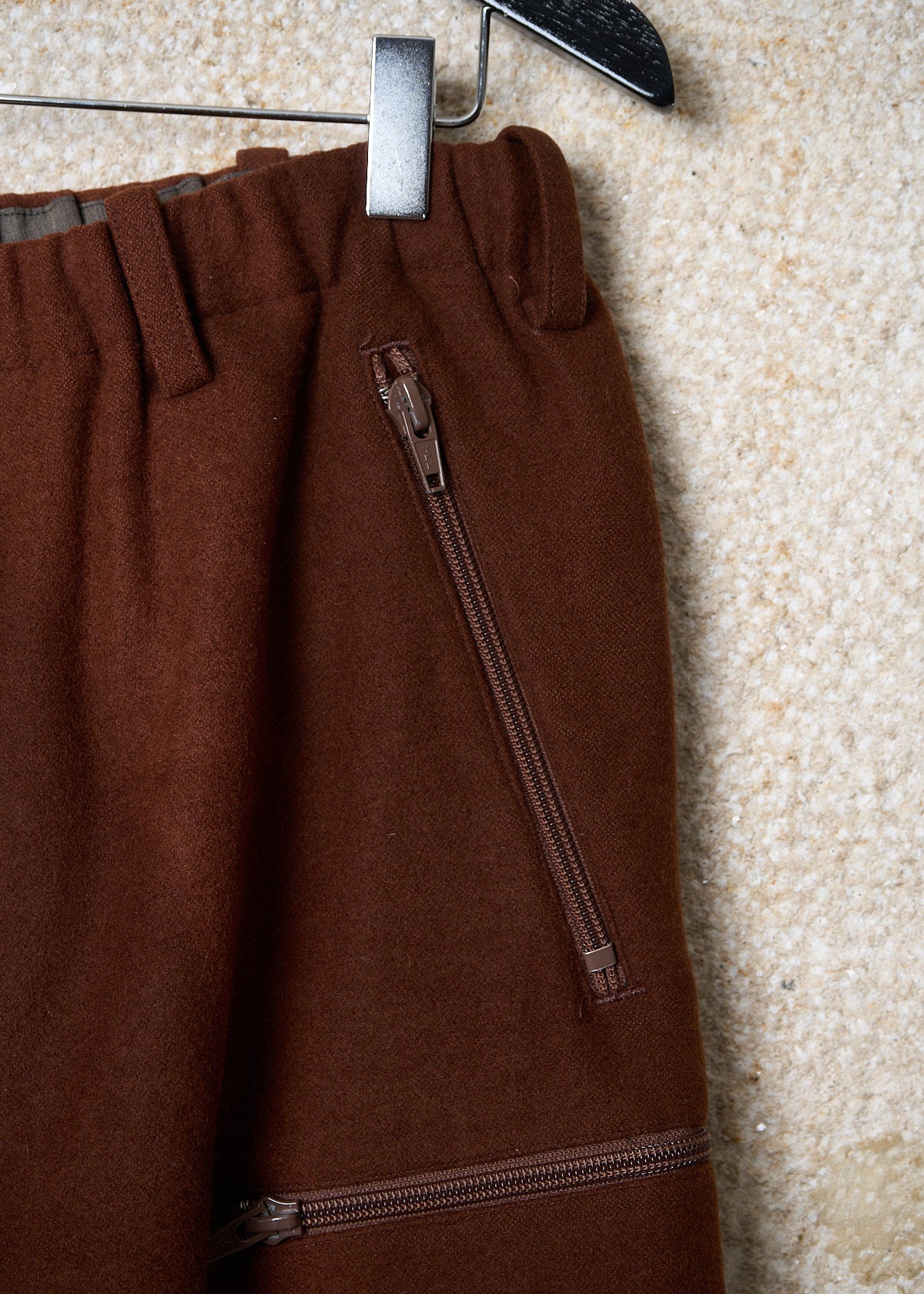 Y'S FOR MEN BROWN ANGORA WOOL 3 ZIP WIDE PANTS 2018 - 2