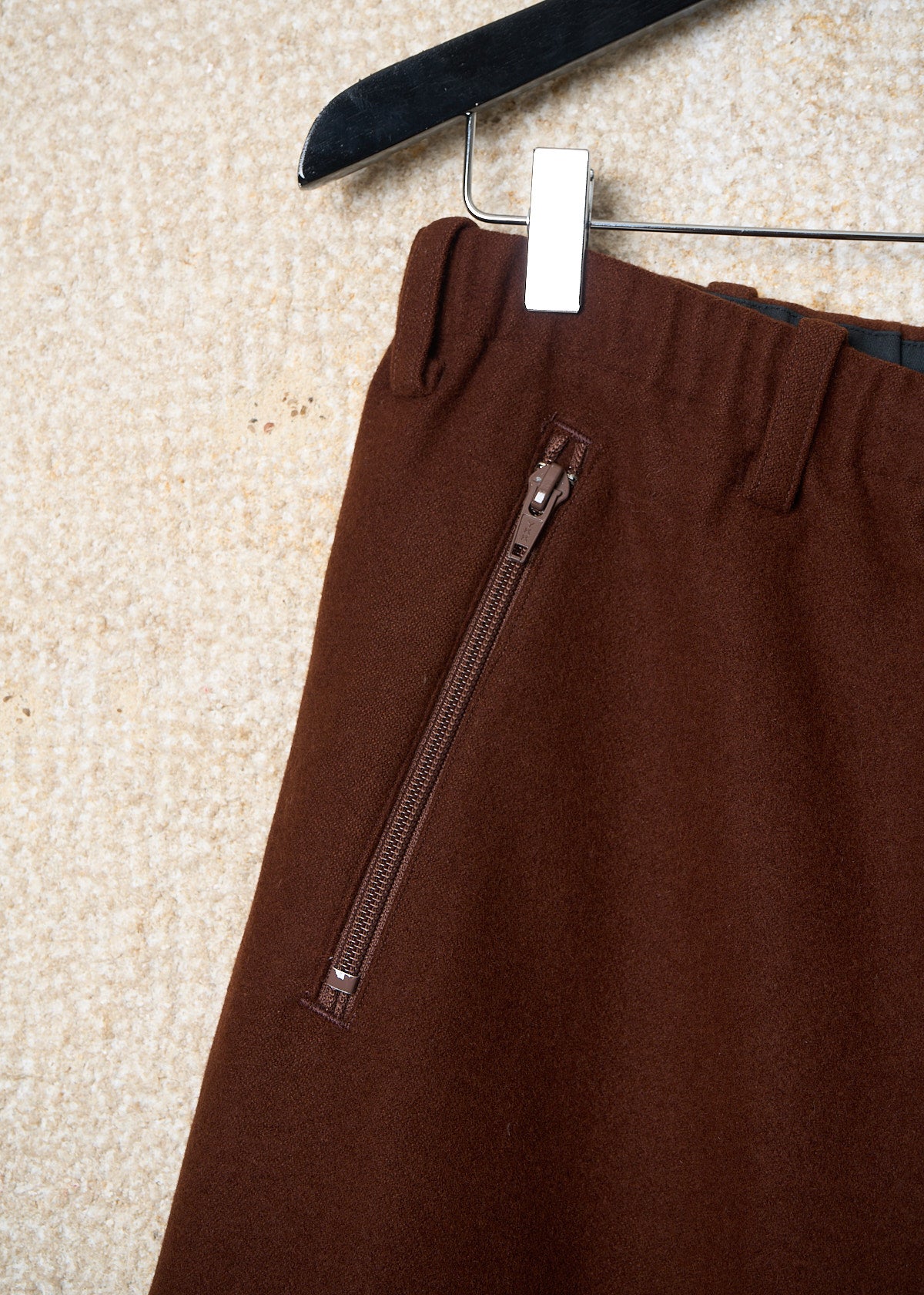 Y'S FOR MEN BROWN ANGORA WOOL 3 ZIP WIDE PANTS 2018 - 2