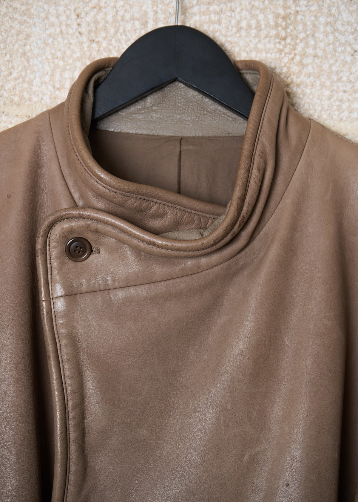 BEIGE DOUBLE BREAST SOFT LEATHER BLOUSON 1980'S - Small