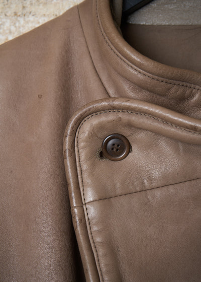 BEIGE DOUBLE BREAST SOFT LEATHER BLOUSON 1980'S - Small