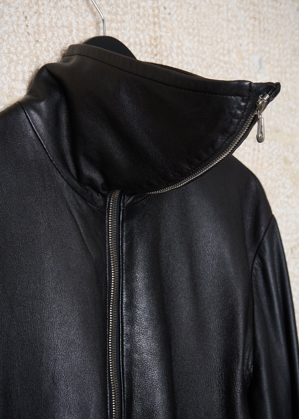 BLACK MASK COLLAR NINJA LEATHER JACKET 1990'S - LARGE