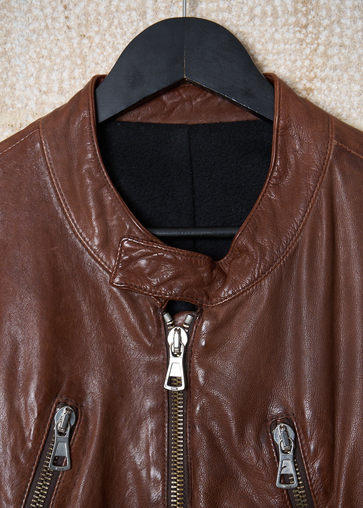 BROWN 5 ZIP RIDER LEATHER JACKET AW2004 - Large