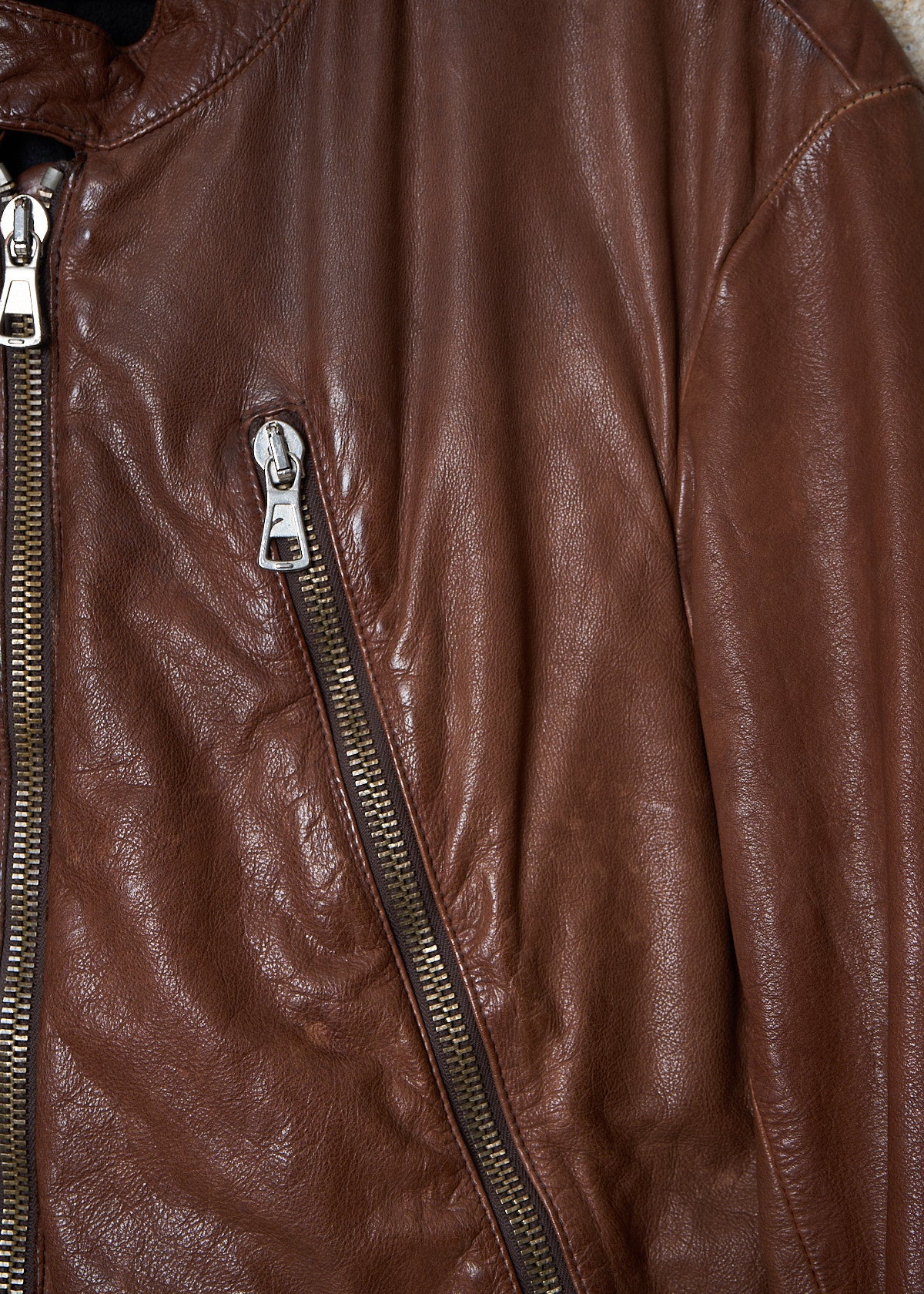 BROWN 5 ZIP RIDER LEATHER JACKET AW2004 - Large