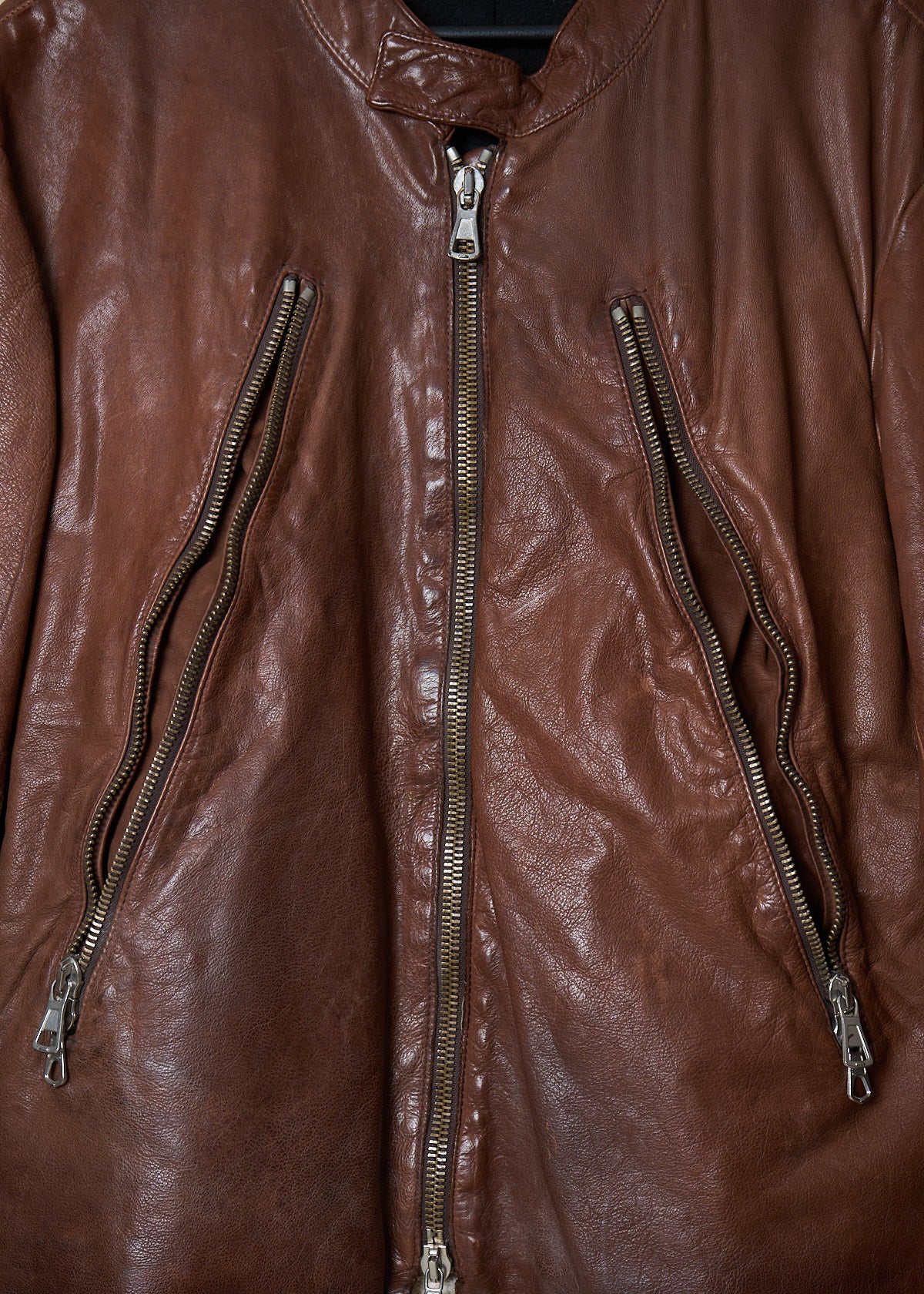 BROWN 5 ZIP RIDER LEATHER JACKET AW2004 - Large