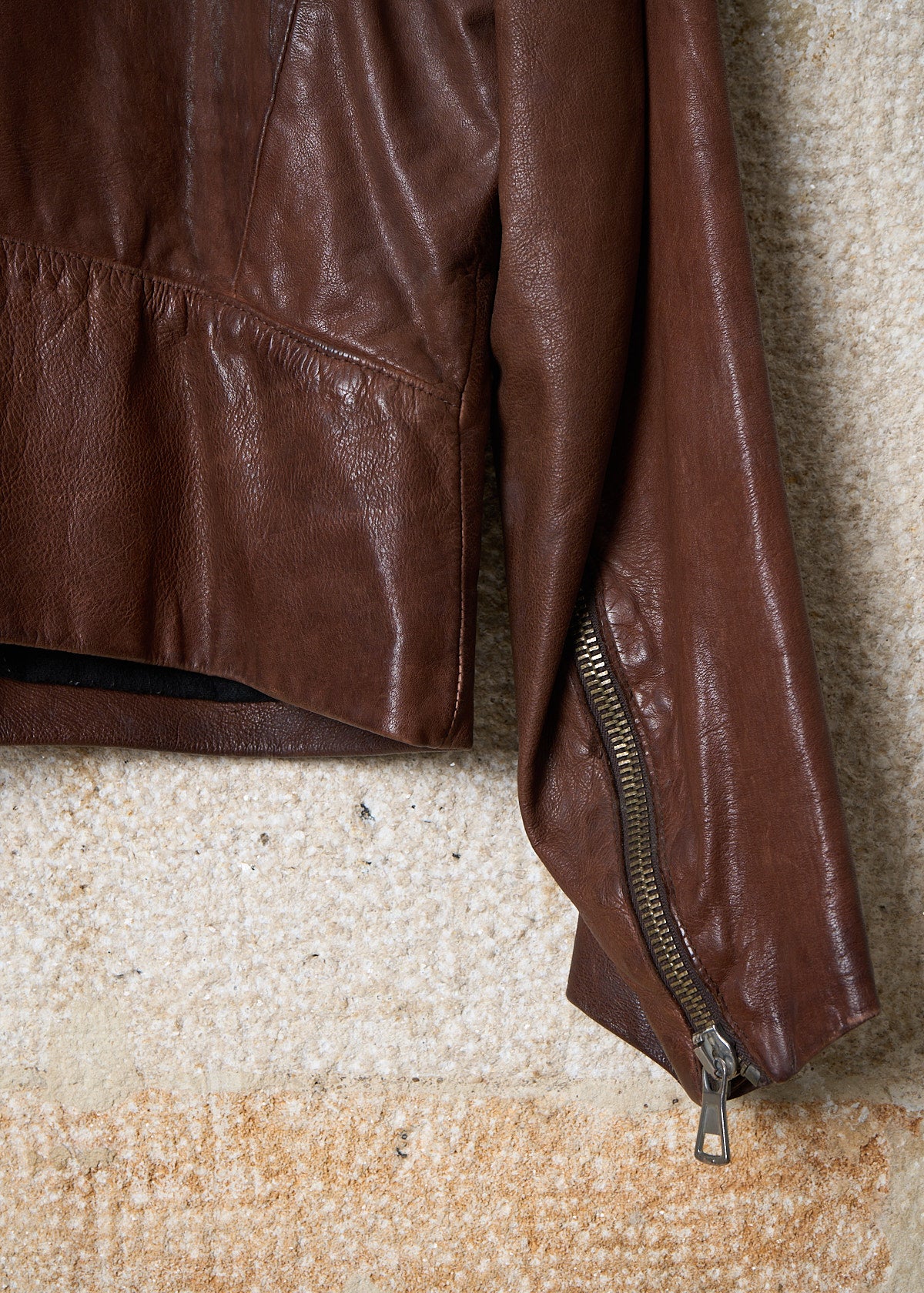 BROWN 5 ZIP RIDER LEATHER JACKET AW2004 - Large