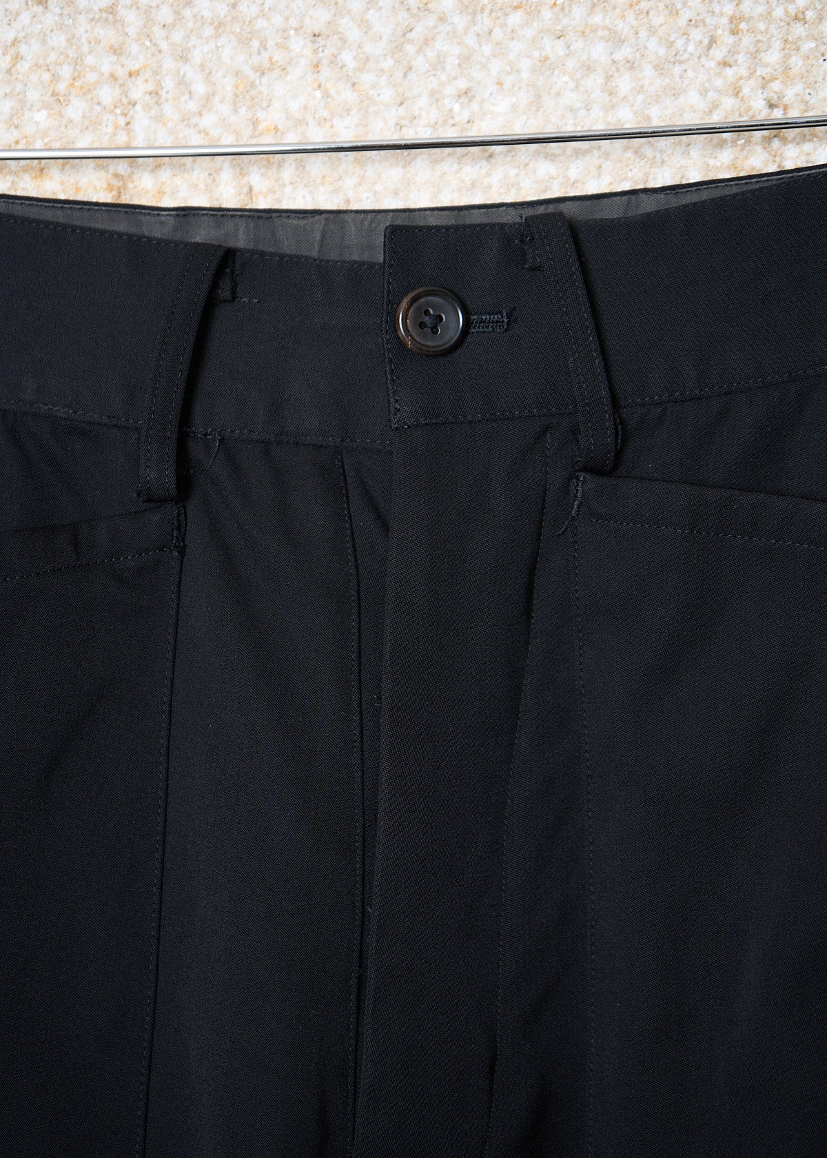 BLACK SEWN POCKET WOOL PANTS 1980'S - SMALL