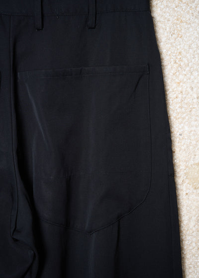 BLACK SEWN POCKET WOOL PANTS 1980'S - SMALL