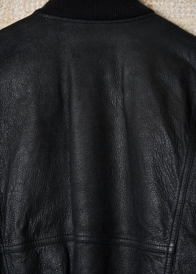 EMPORIO ARMANI BLACK GRAINED LEATHER BOMBER JACKET 1990'S - X-SMALL