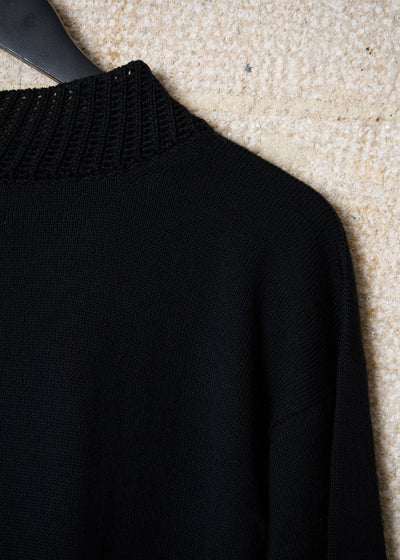 POUR HOMME BLACK MOCK NECK SWICTH WOOL JUMPER 1980'S - MEDIUM