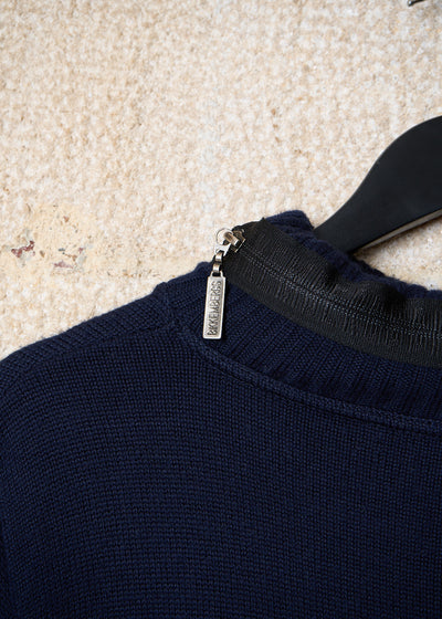 NAVY WOOL JUMPER WITH HIDDEN HOOD 2000'S - MEDIUM