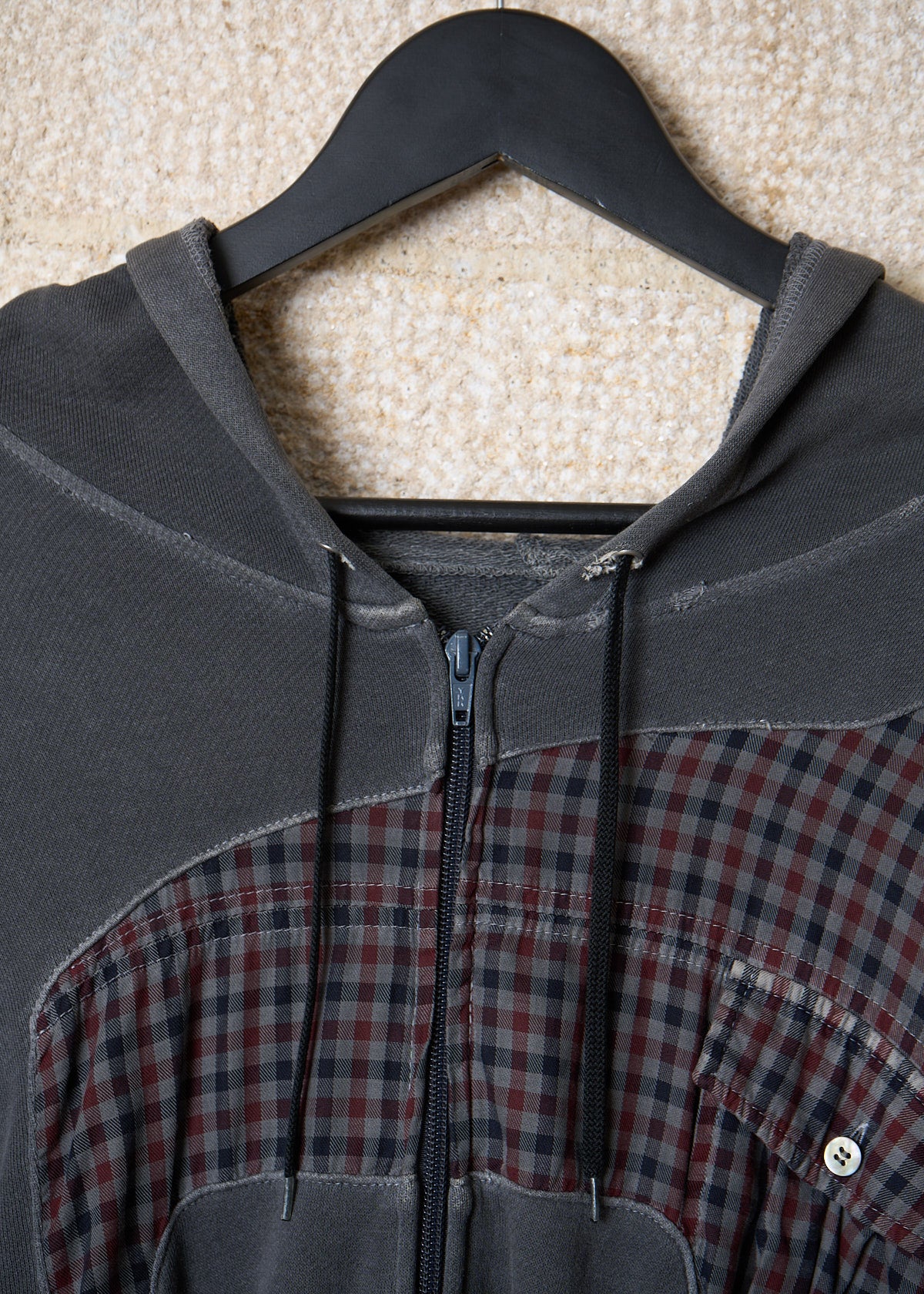 GREY PATCHWORK HOODED SWEATSHIRT AW2003 - SMALL