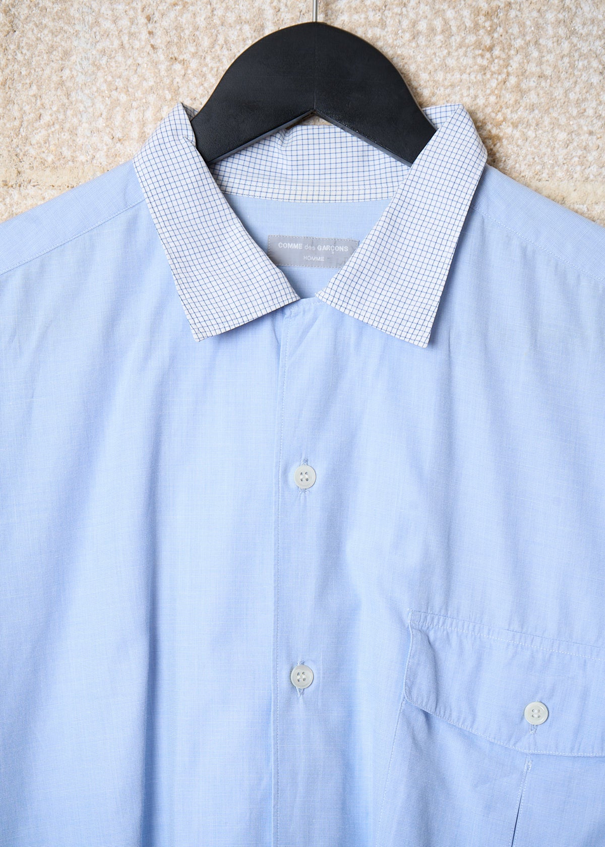 HOMME SKY BLUE GRID SLEEVES AND COLLAR COTTON SHIRT  1990'S - MEDIUM