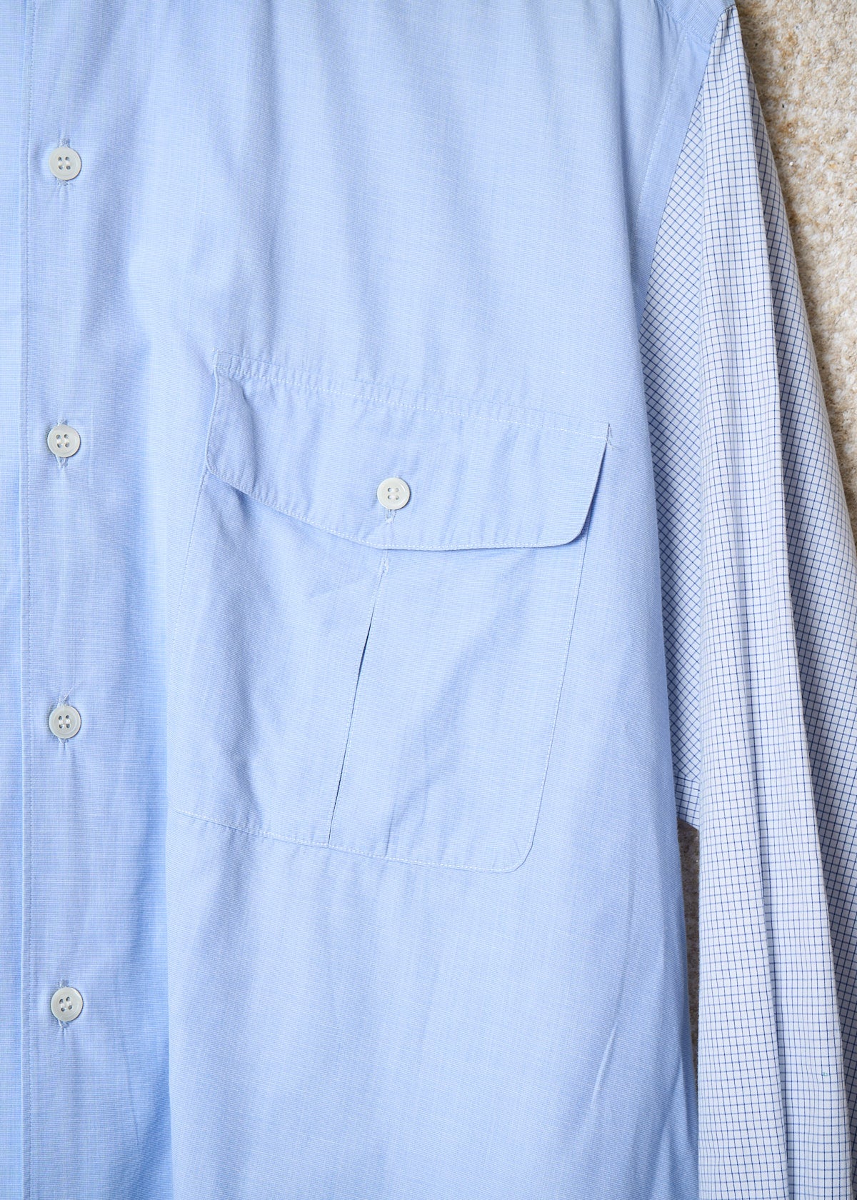 HOMME SKY BLUE GRID SLEEVES AND COLLAR COTTON SHIRT  1990'S - MEDIUM