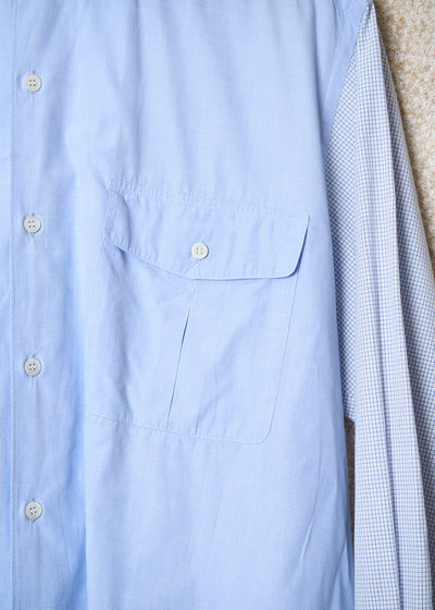 HOMME SKY BLUE GRID SLEEVES AND COLLAR COTTON SHIRT  1990'S - MEDIUM