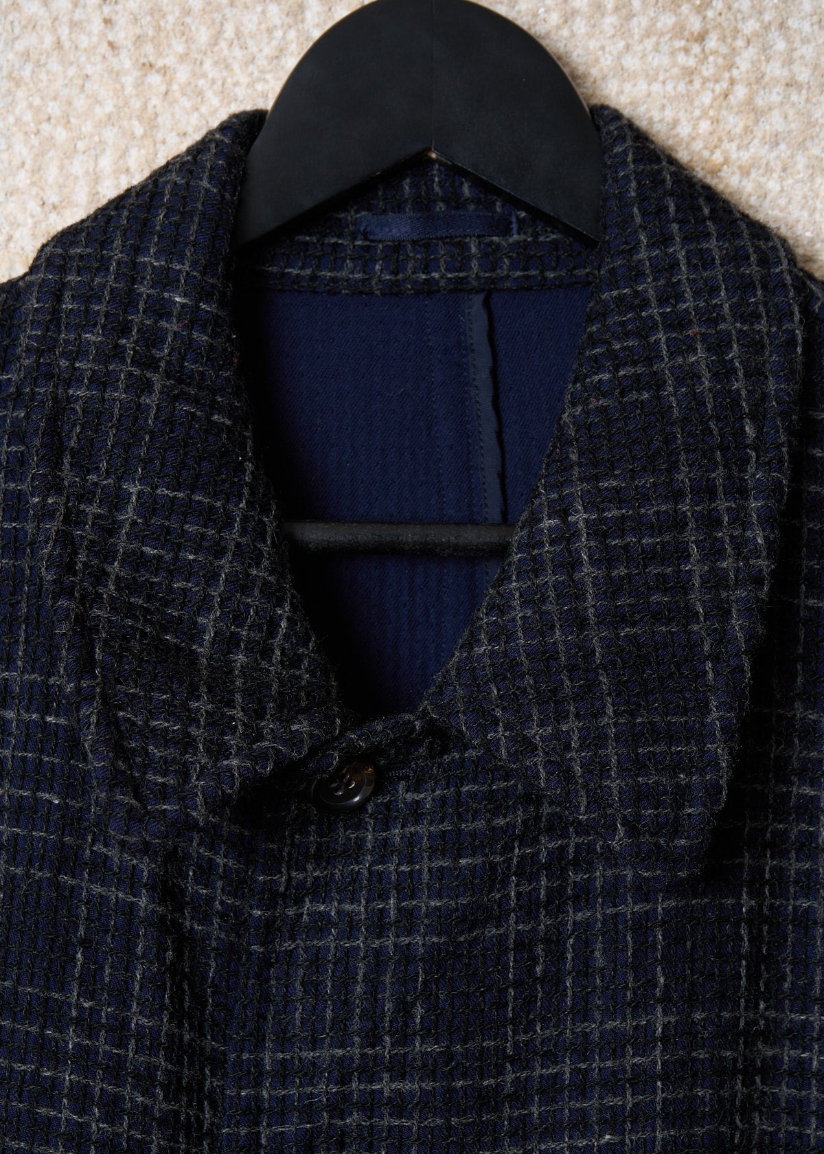 HOMME NAVY TEXTURED GRID BALMACAAN COAT AW1997 - MEDIUM