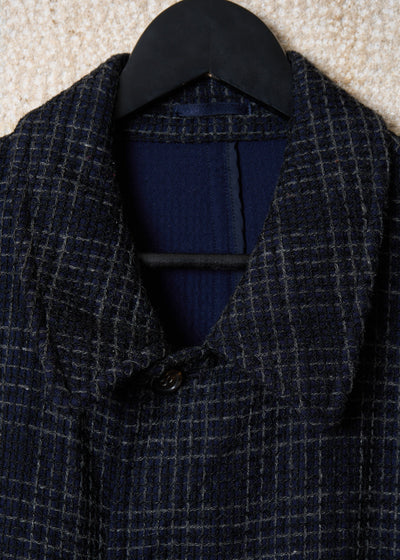 HOMME NAVY TEXTURED GRID BALMACAAN COAT AW1997 - MEDIUM