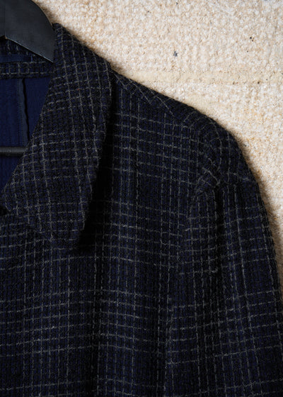 HOMME NAVY TEXTURED GRID BALMACAAN COAT AW1997 - MEDIUM