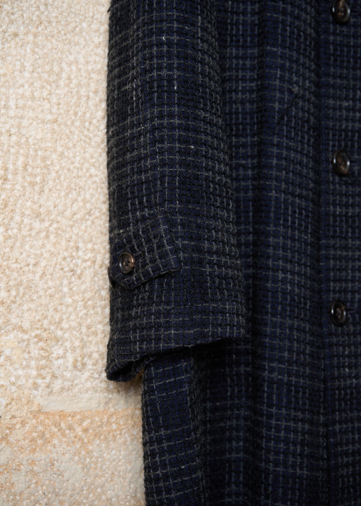 HOMME NAVY TEXTURED GRID BALMACAAN COAT AW1997 - MEDIUM